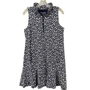 Tommy Bahama Golf Dress Womens S Blue Animal Print Trapeze Swing Ruffle Pockets